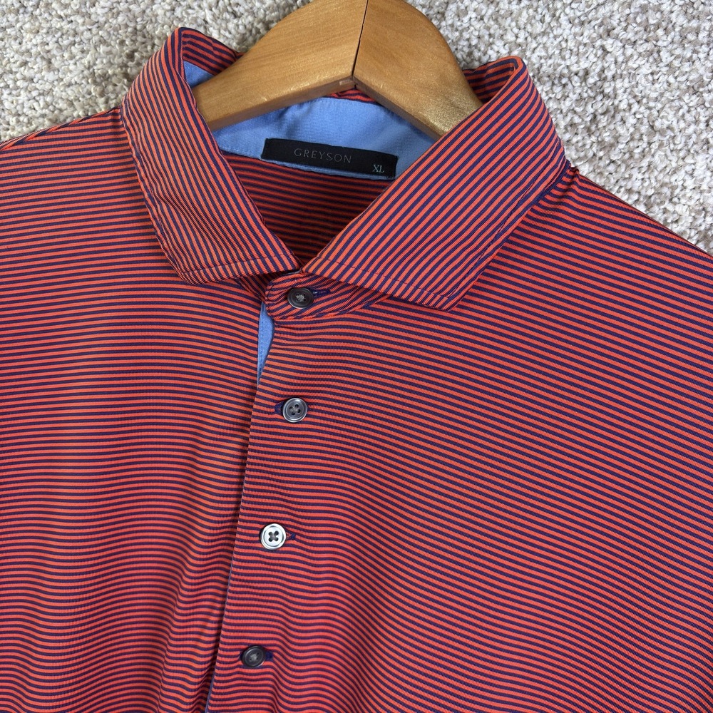 Greyson Golf Polo Shirt Mens XL Orange Stripe Performance Stretch Short Sleeve